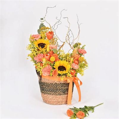  The Flower Basket - A Radiant Exploration of Vibrant Hues and Textural Depth!