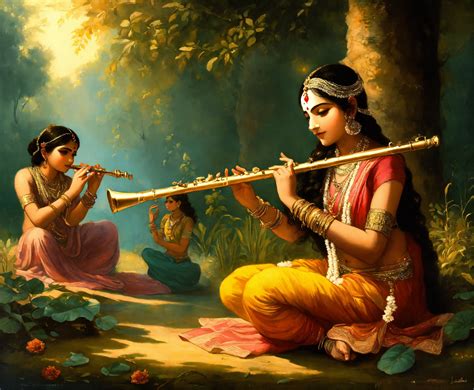  Gopis Playing Flute ดนตรีแห่งความสุขและความรักอันล่องลอย